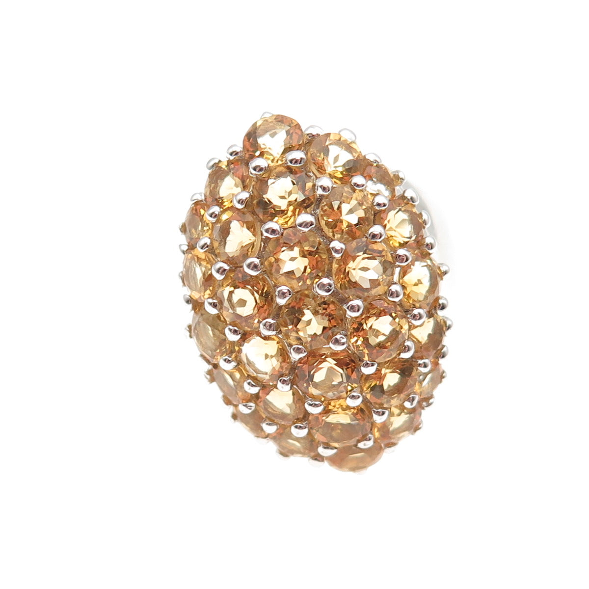 925 Sterling Silver Real Round-Cut Citrine Ring Size 6.5