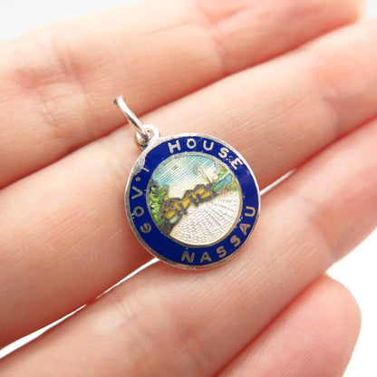 925 Sterling Silver Vintage Enamel "Government House Nassau" Charm Pendant