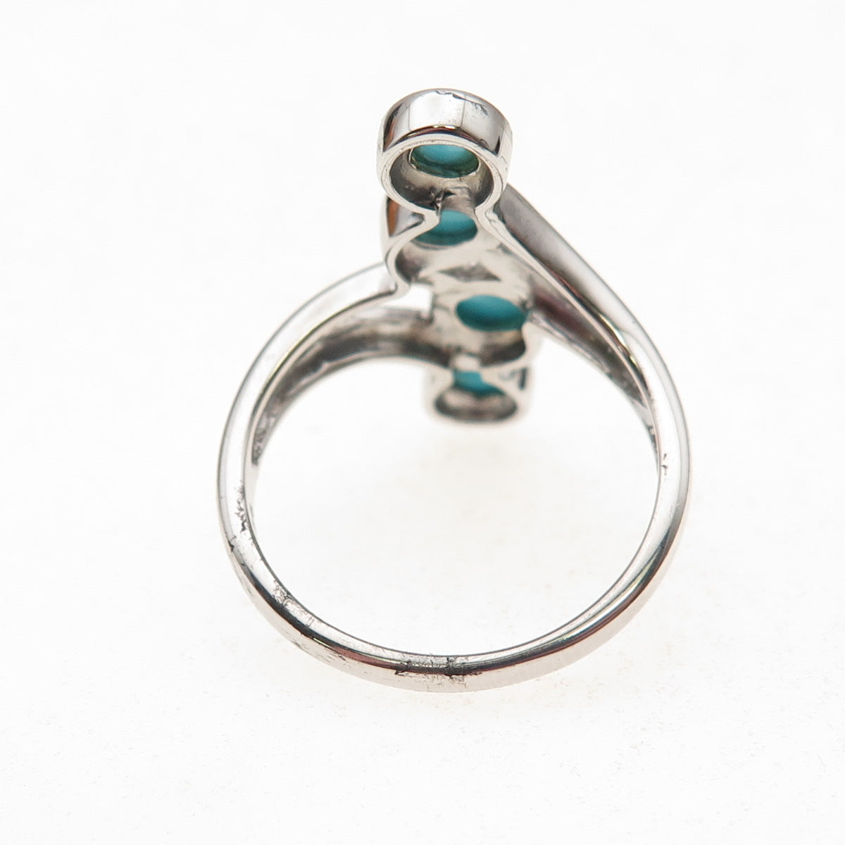 925 Sterling Silver Real Sleeping Beauty Turquoise Bypass Ring Size 8