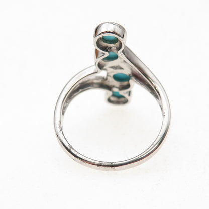 925 Sterling Silver Real Sleeping Beauty Turquoise Bypass Ring Size 8