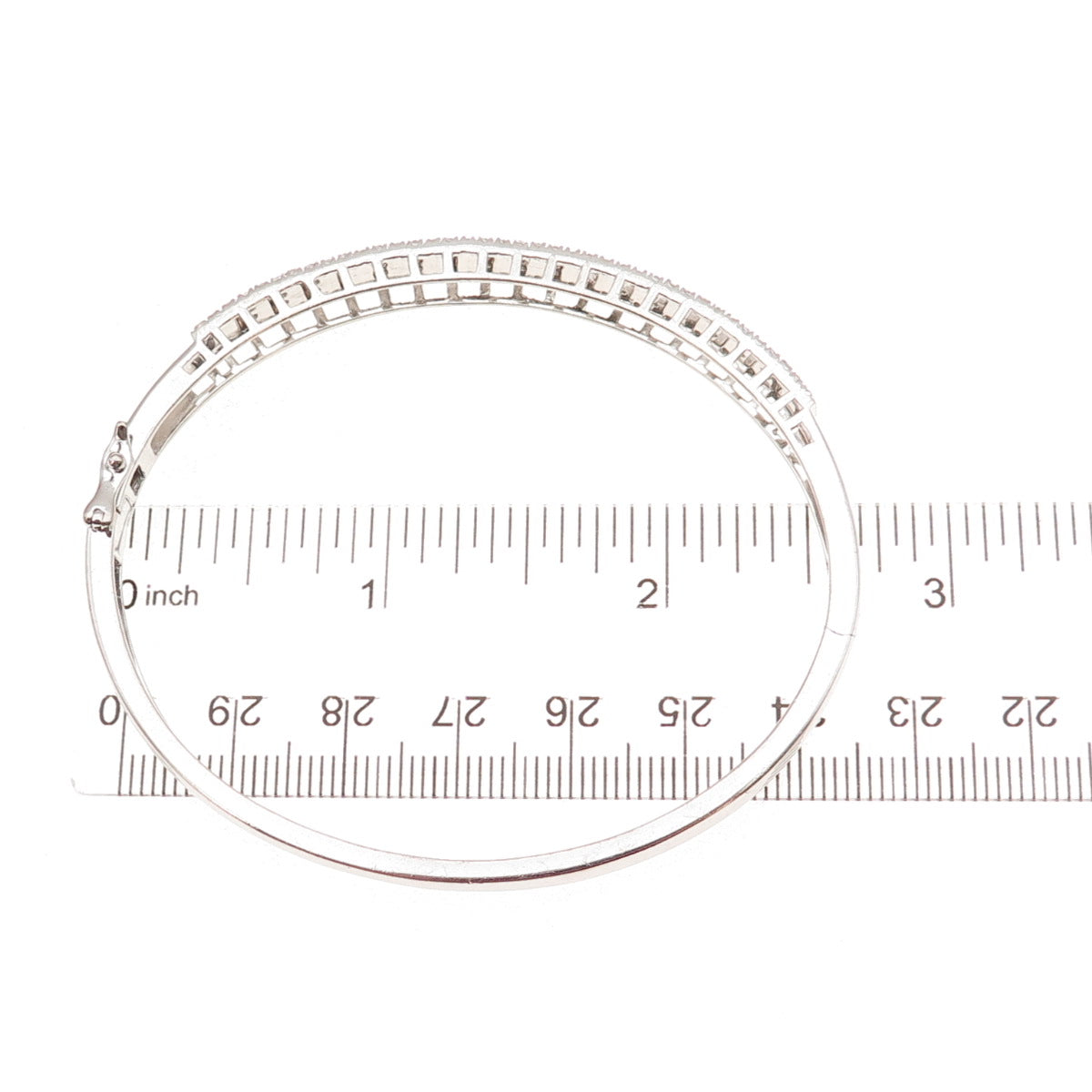 925 Sterling Silver Real Round-Cut Diamond Bangle Bracelet 7.25"