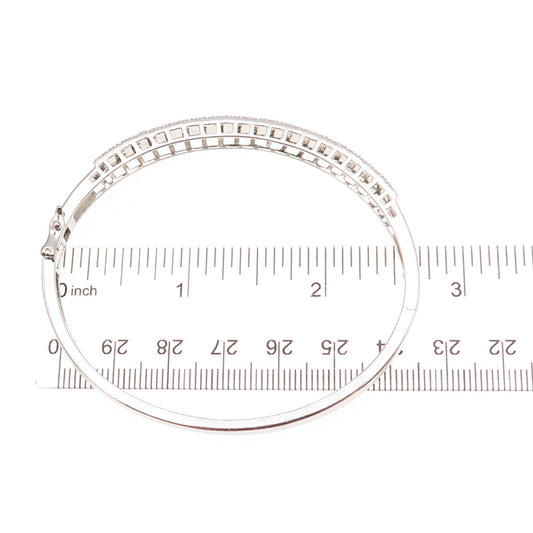 925 Sterling Silver Real Round-Cut Diamond Bangle Bracelet 7.25"