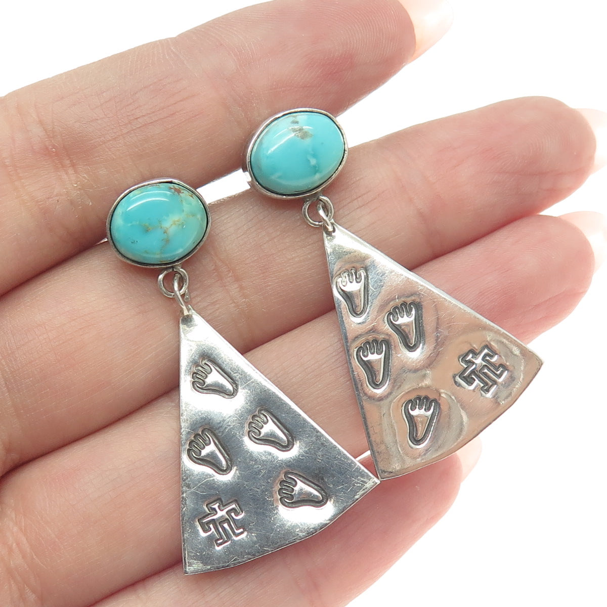 MARY CHAVEZ & KAY JOHNSON Old Pawn 925 Sterling Silver Turquoise Tribal Earrings