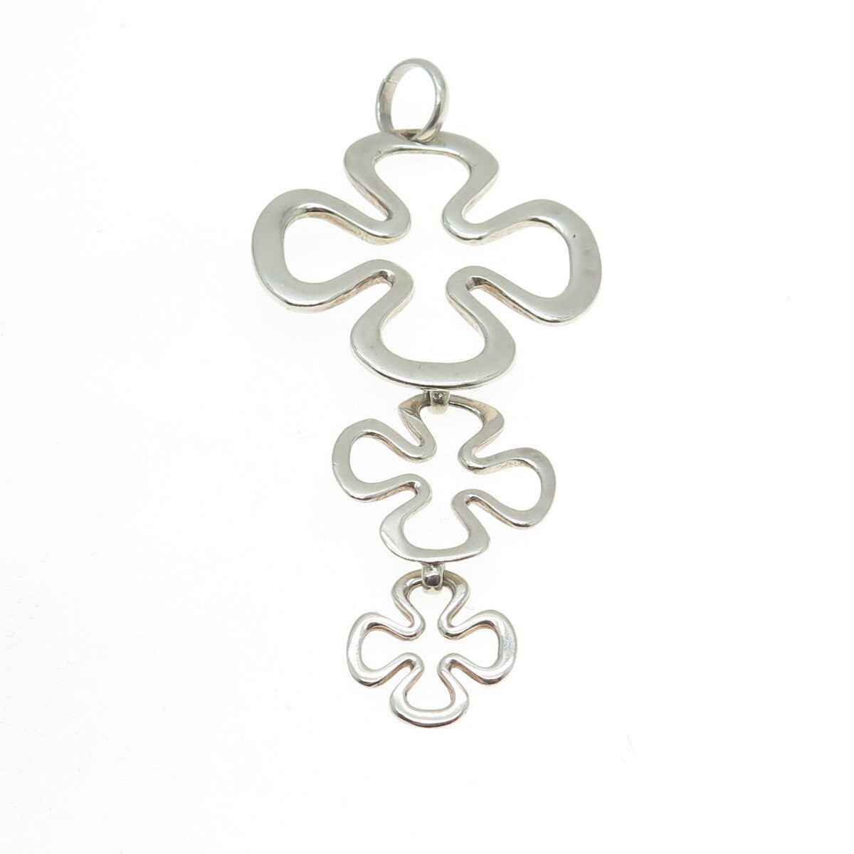 AMPARO 925 Sterling Silver Vintage Mexico Modernist Flower Drop Pendant