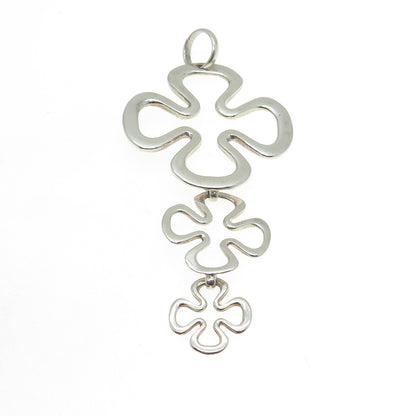 AMPARO 925 Sterling Silver Vintage Mexico Modernist Flower Drop Pendant