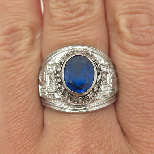 REED & CO Sterling Vintage 1996 Lab-Created Sapphire Totten School Ring Size 8.5