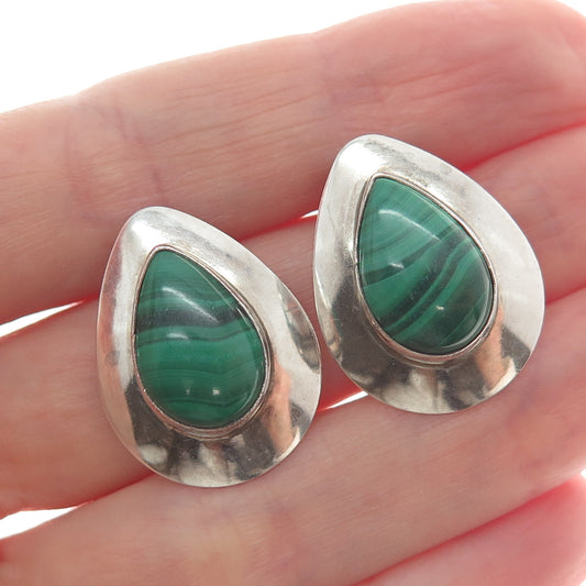 Old Pawn 925 Sterling Silver Vintage Southwestern Malachite Teardrop Earrings