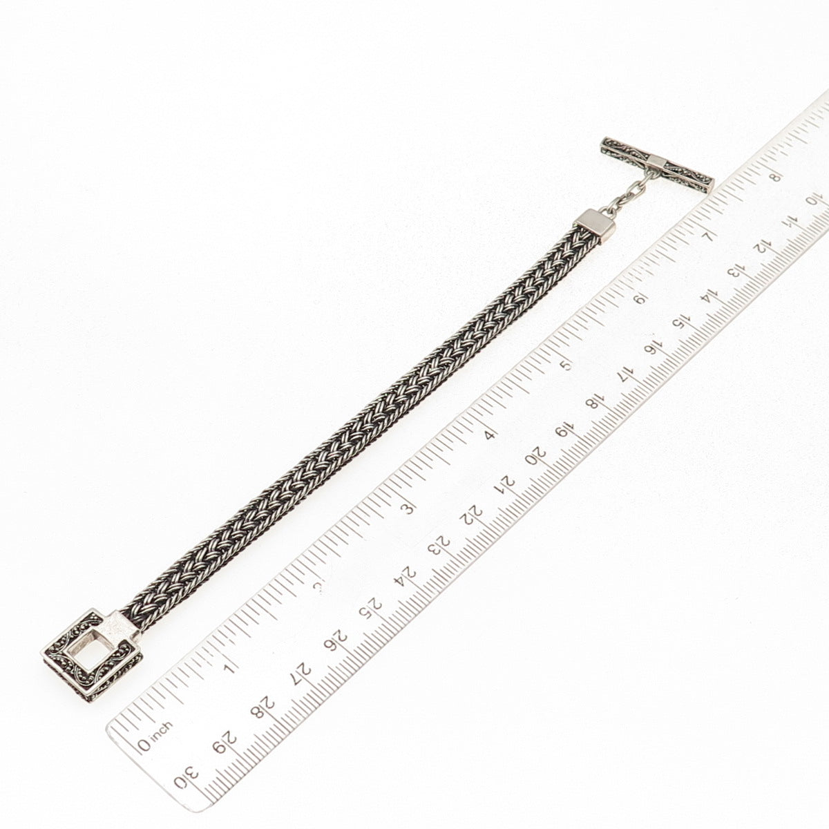 Lois Hill 925 Sterling Silver Vintage Woven Link Oxidized Bracelet 6.5"