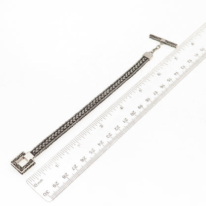 Lois Hill 925 Sterling Silver Vintage Woven Link Oxidized Bracelet 6.5"