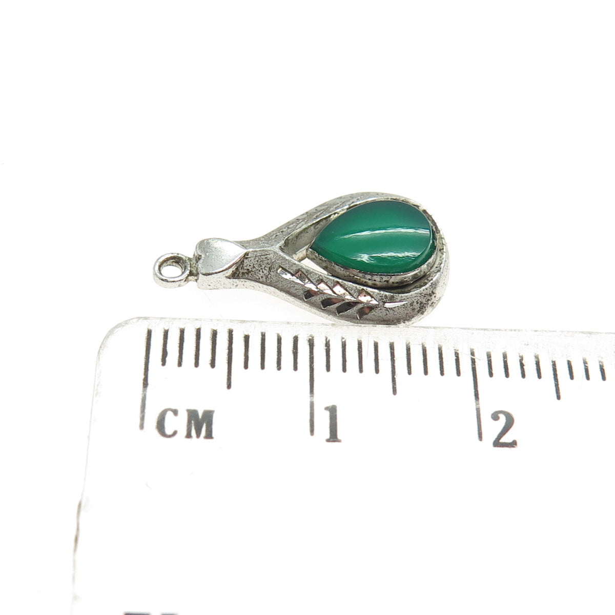 VICTOR MAYER 925 Sterling Silver Antique Art Deco Green Onyx Minimalist Pendant