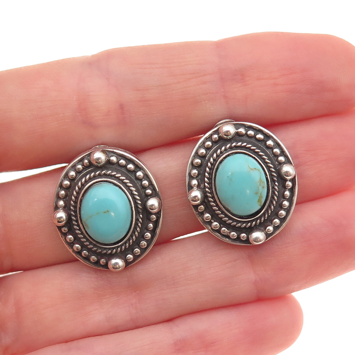 Bernice Goodspeed 925 Sterling Silver Vintage Mexico Real Turquoise Earrings