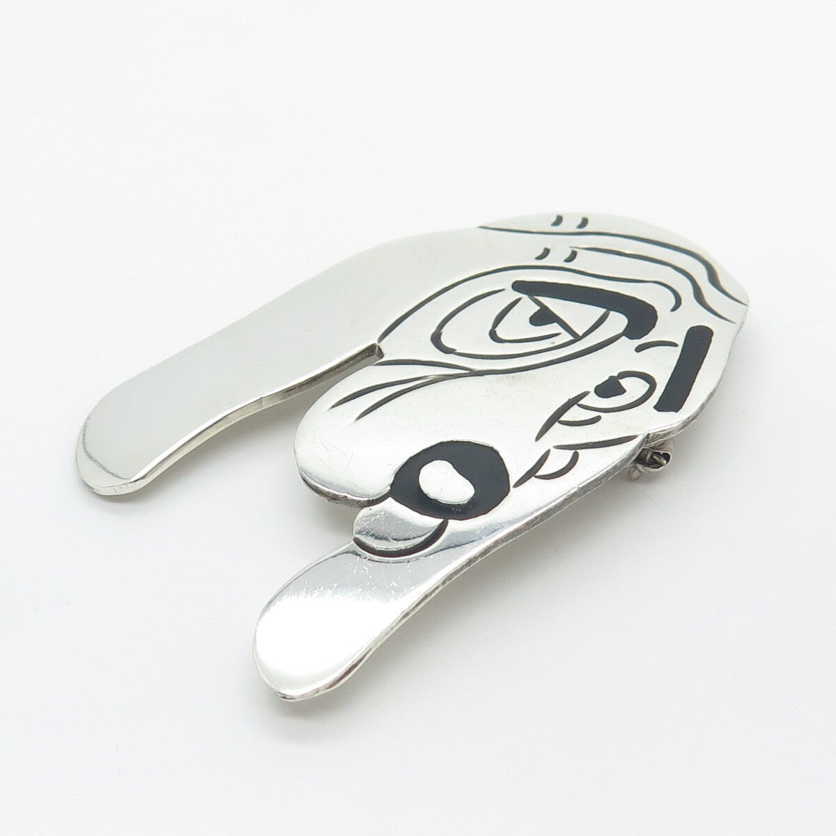 925 Sterling Silver Vintage Mexico Enamel Dog Pin Brooch