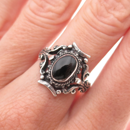 925 Sterling Silver Vintage Real Black Onyx Oxidized Ring Size 9
