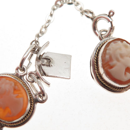 800 Silver Vintage Italy Real MOP Carved Lady Cameo Bracelet 7" (broken lock)