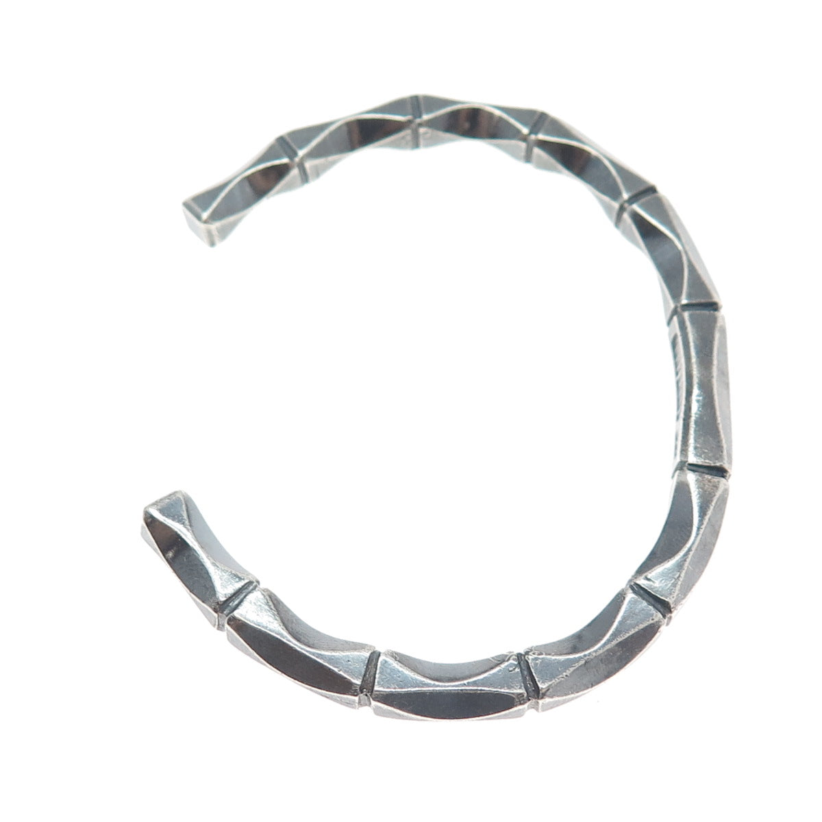 800 Silver Vintage Modernist Bamboo Oxidized Adjustable Cuff Bracelet 6.5"