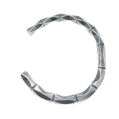 800 Silver Vintage Modernist Bamboo Oxidized Adjustable Cuff Bracelet 6.5"