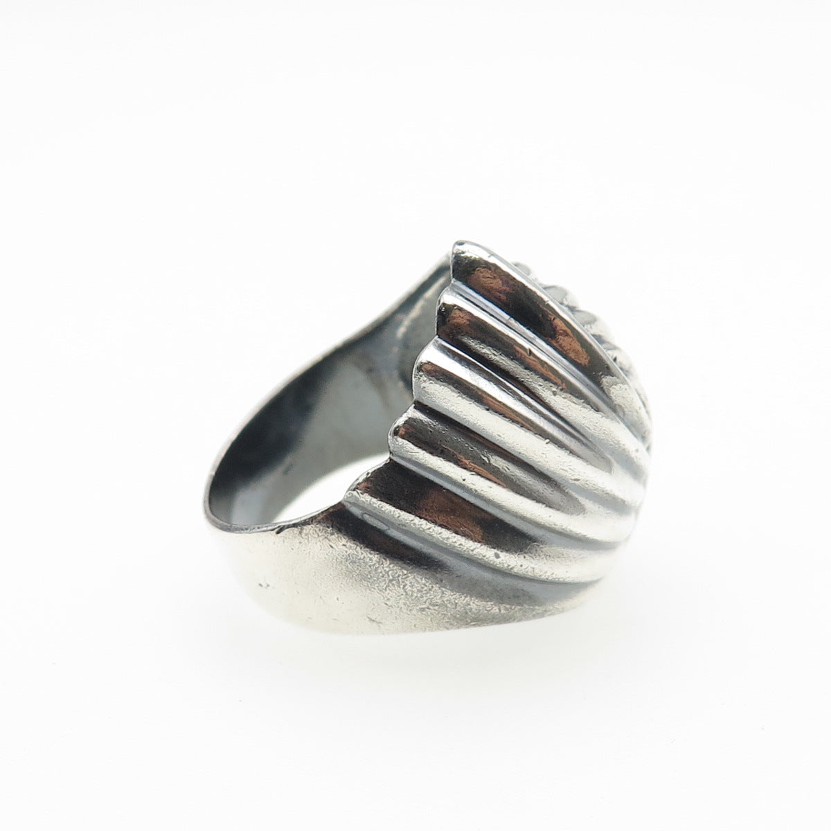 925 Sterling Silver Vintage Modernist Ribbed Oxidized Ring Size 8.5