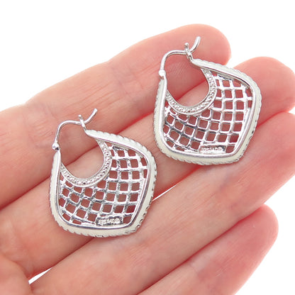 SAI 925 Sterling Silver Enamel Round-Cut C Z Cage Heart Earrings
