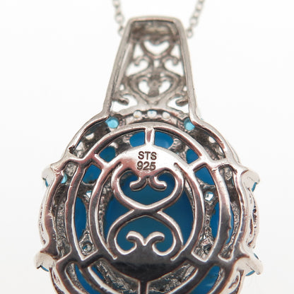 Chuck Clemency 925 Sterling Silver Real Turquoise & Apatite Chain Necklace 20"