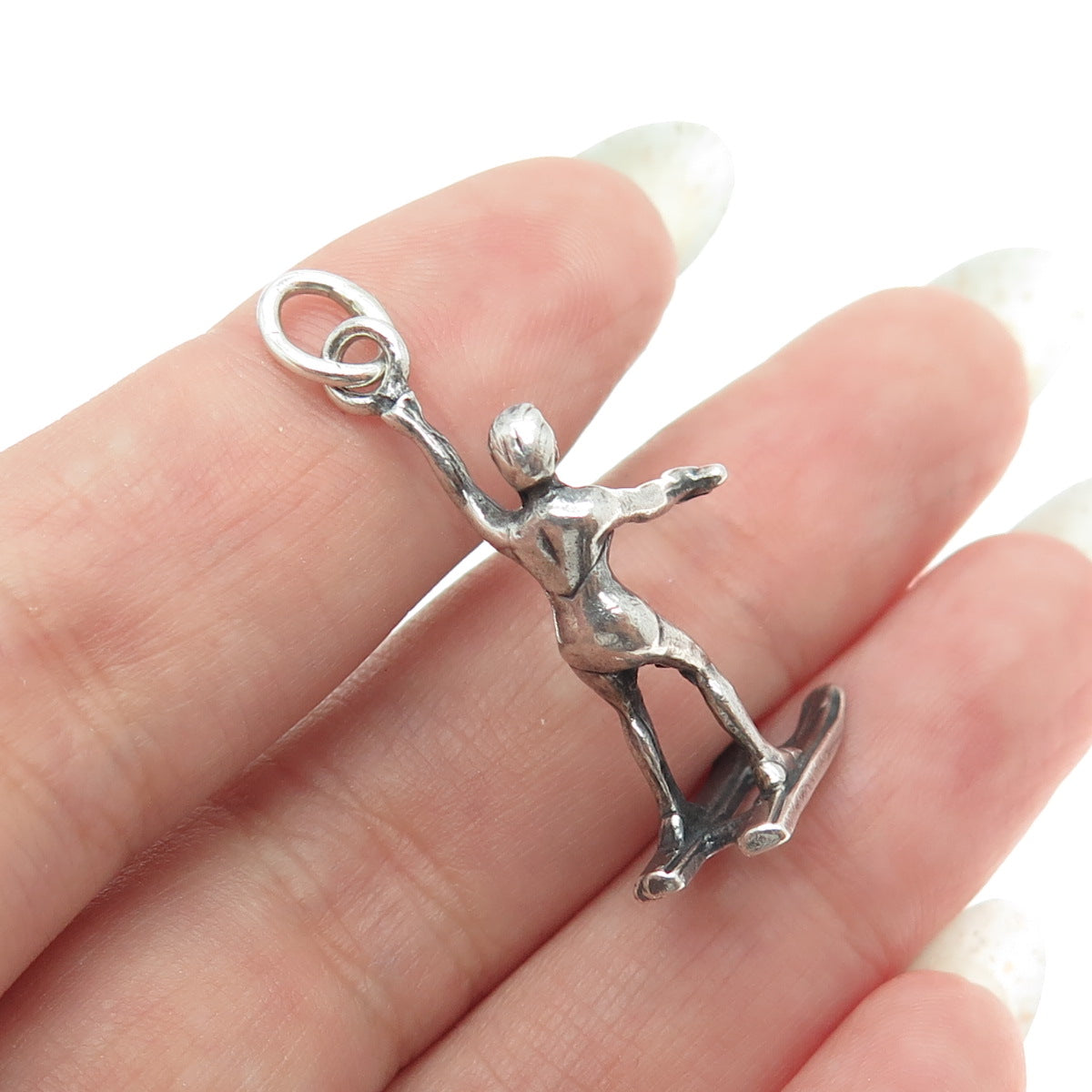 925 Sterling Silver Antique Art Deco Female Waterskier Minimalist Charm Pendant