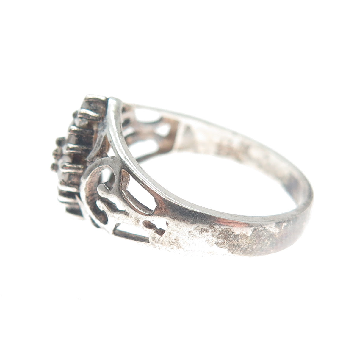 925 Sterling Silver Round-Cut Shaped C Z Ornate Oxidized Ring Size 6