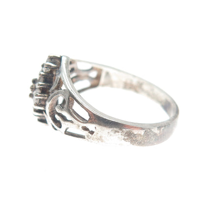925 Sterling Silver Round-Cut Shaped C Z Ornate Oxidized Ring Size 6