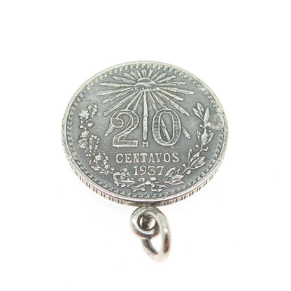 925 Sterling Antique 1937 20 Centavos Estados Unidos Mexicanos Coin Pendant