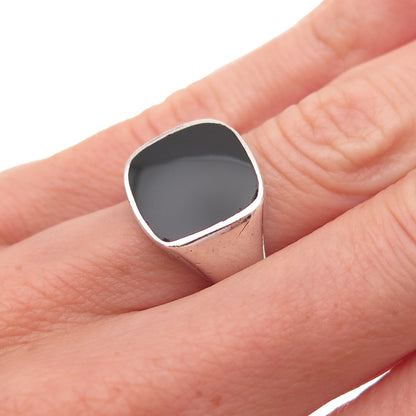 925 Sterling Silver Vintage Real Black Onyx Signet Oxidized Ring Size 6.25