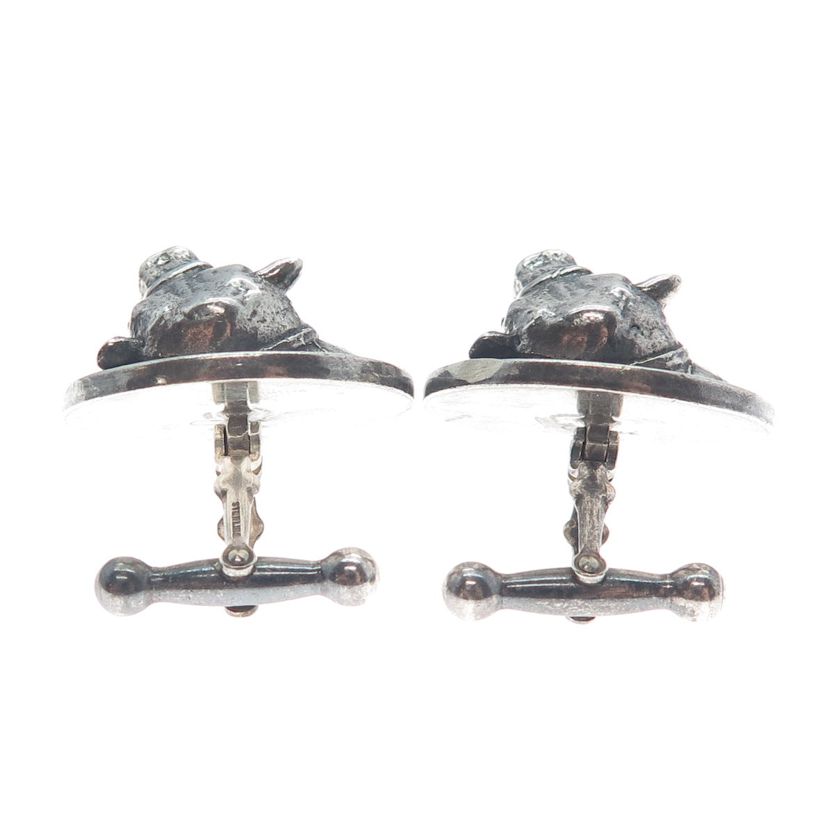 CINI 925 Sterling Silver Antique Bull's Head Oxidized Cufflinks