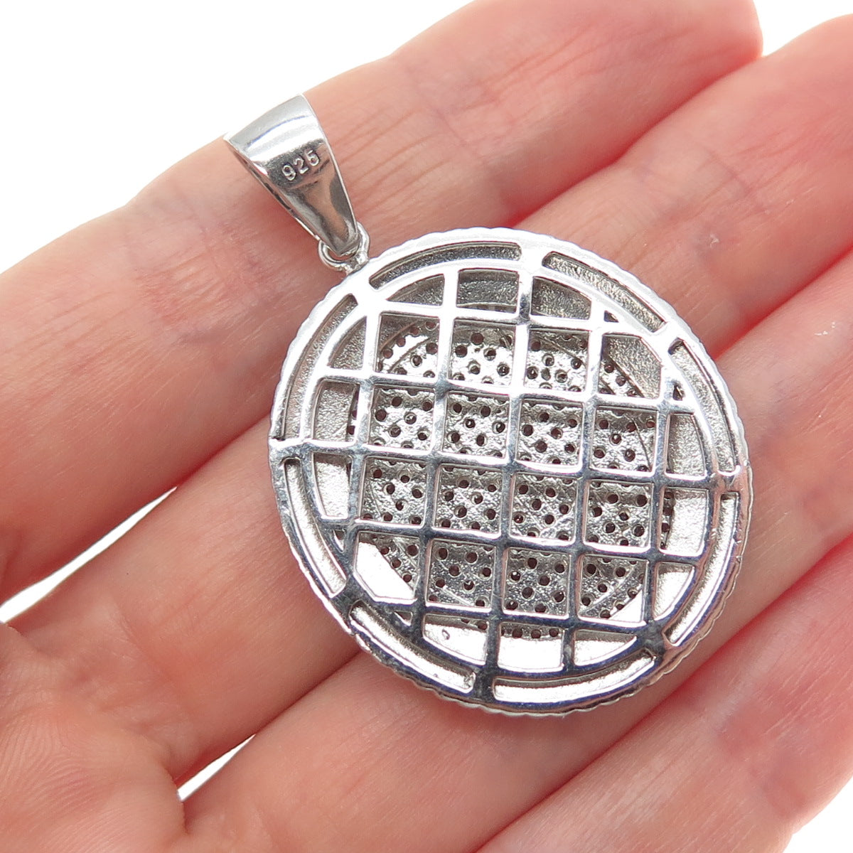 925 Sterling Silver Round-Cut C Z Sparkle Oval Disc Charm Pendant