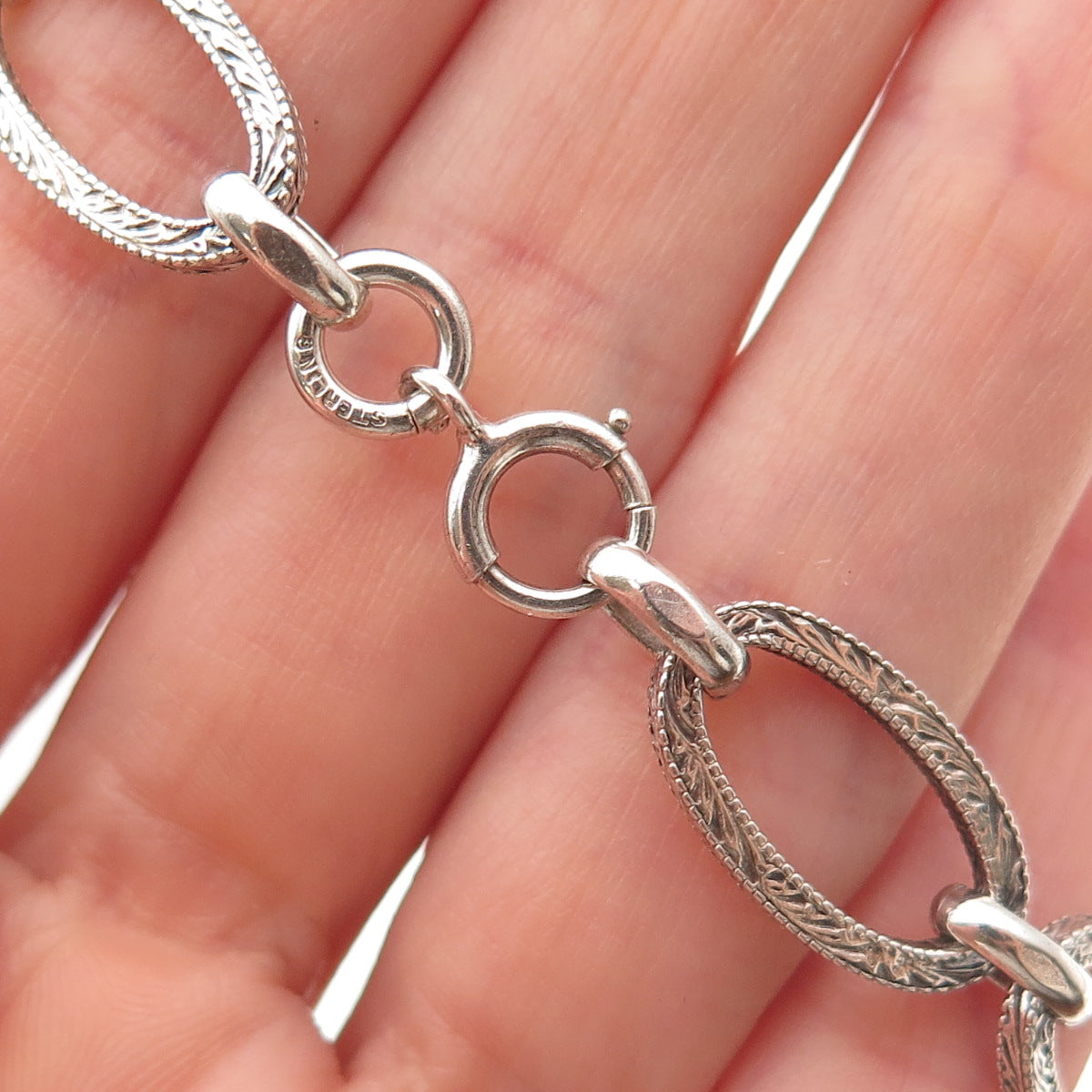 925 Sterling Silver Antique Art Deco Delta Epsilon Phi Sorority Bracelet 7.25"
