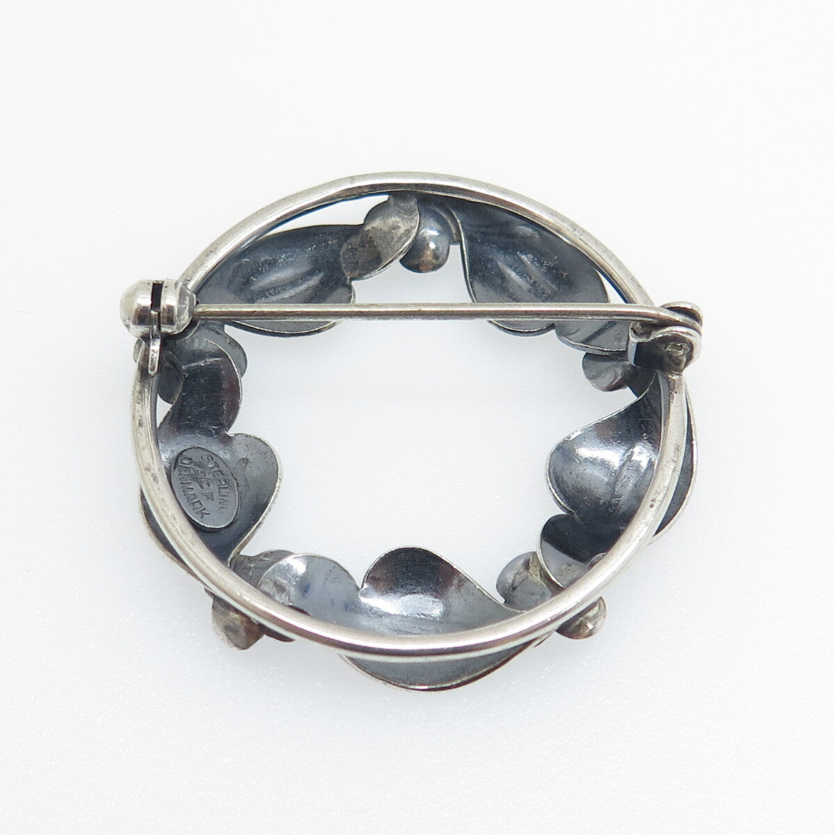 S. CHRISTIAN FOGH Sterling Silver Vintage Denmark Flower Circle Oxidized Brooch