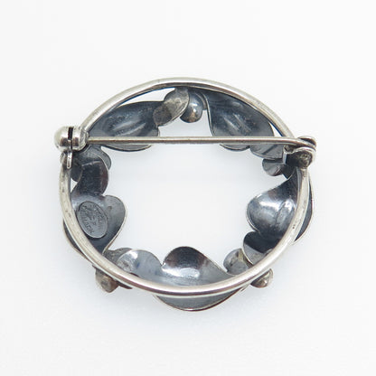 S. CHRISTIAN FOGH Sterling Silver Vintage Denmark Flower Circle Oxidized Brooch