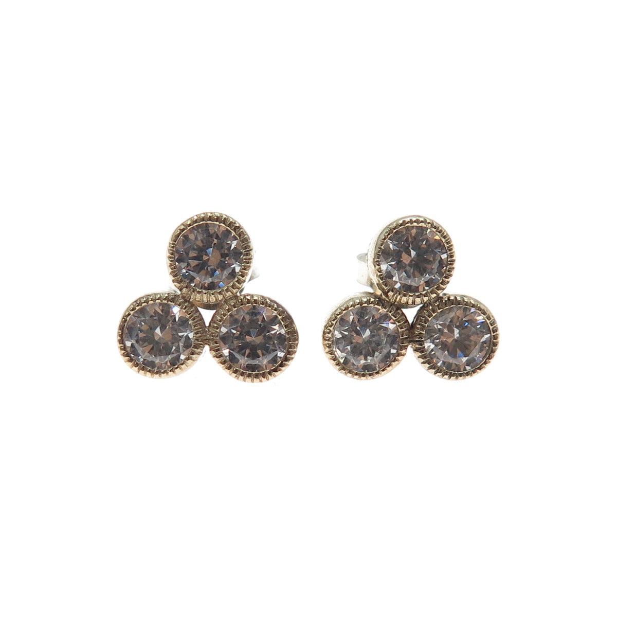 925 Sterling Silver Gold Plated Round-Cut C Z Stud Earrings