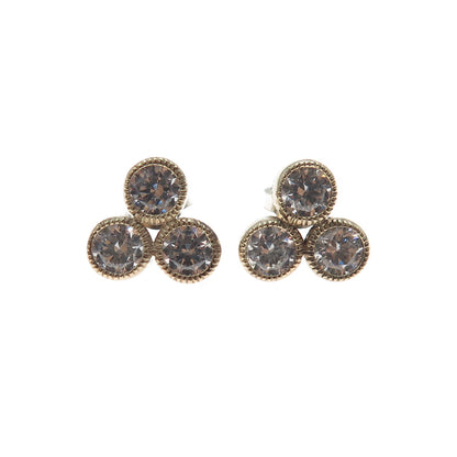 925 Sterling Silver Gold Plated Round-Cut C Z Stud Earrings