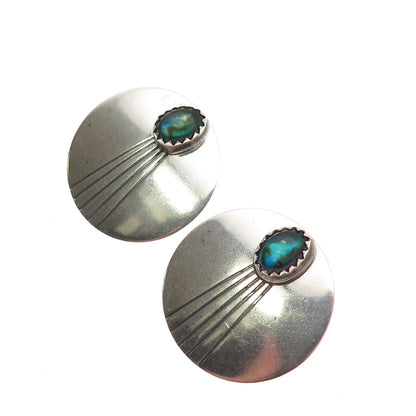 Old Pawn 925 Sterling Silver Vintage Southwestern Abalone Shell Disc Earrings