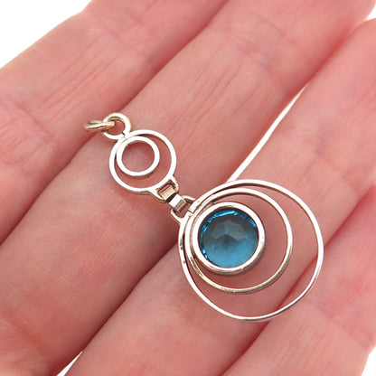 Gold Filled Antique Art Deco Round-Cut Blue Rhinestone Multi-Circle Pendant