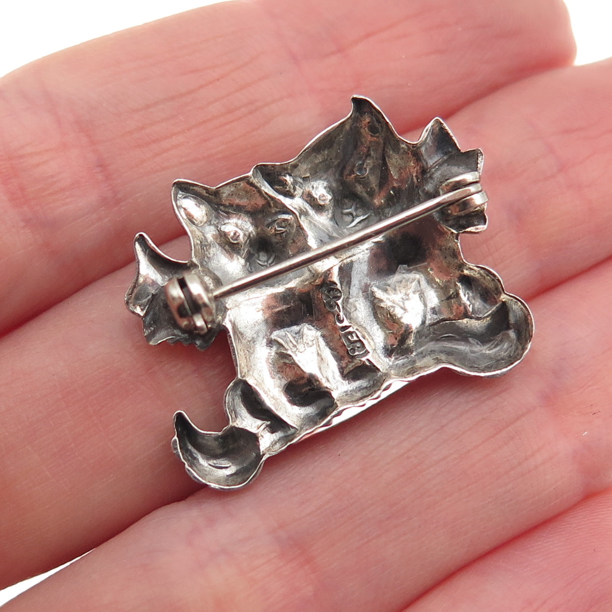Beau 925 Sterling Silver Vintage Cat Couple Oxidized Pin Brooch
