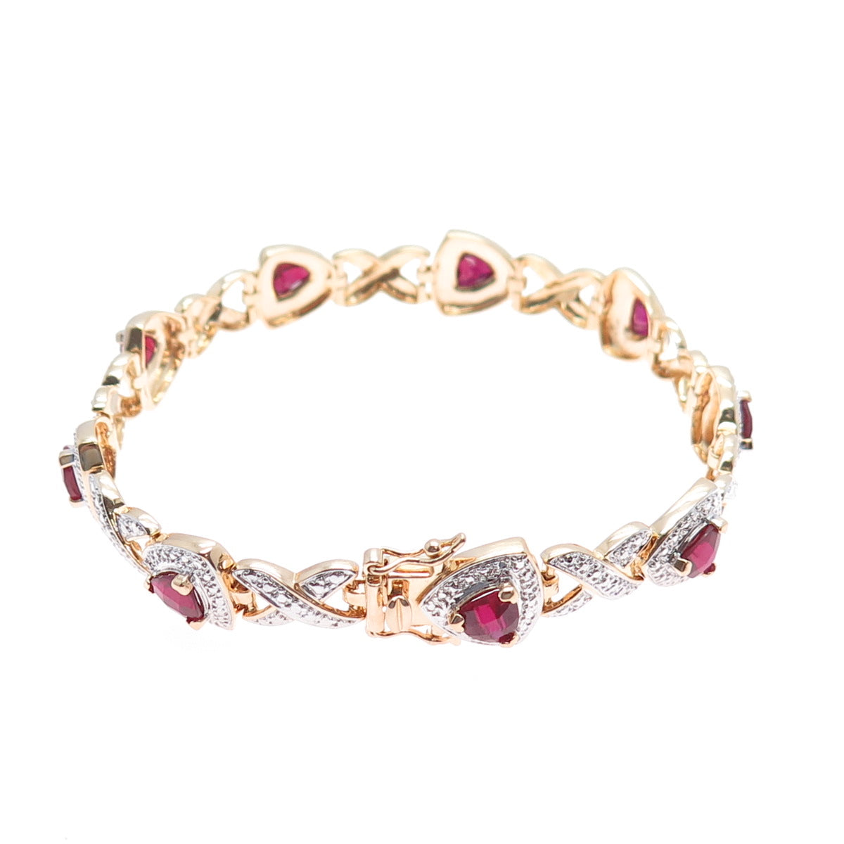 ROSS SIMONS 925 Sterling Gold Plated Lab-Created Ruby Infinity Link Bracelet 8"