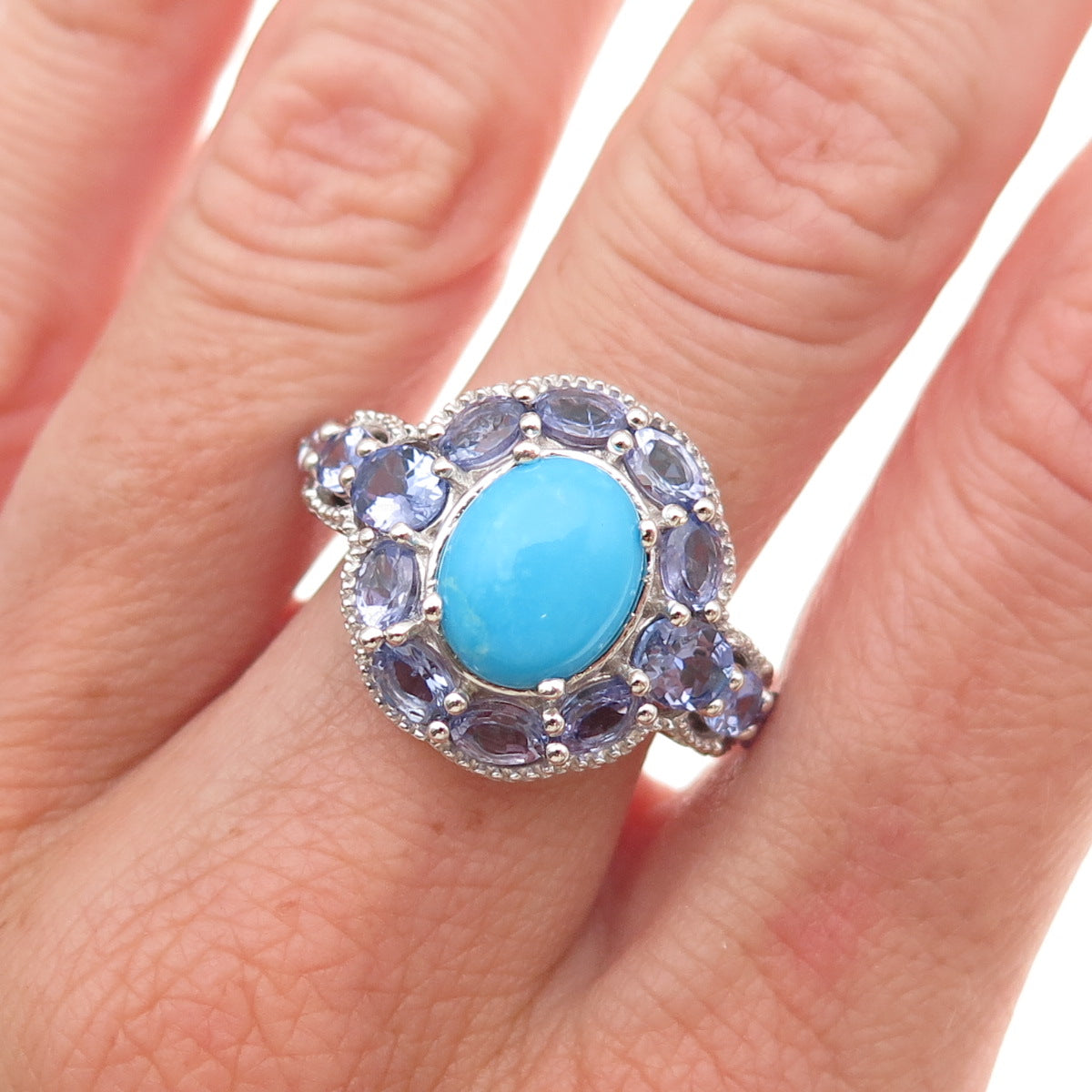 Chuck Clemency 925 Sterling Silver Real Turquoise & Tanzanite Ring Size 8