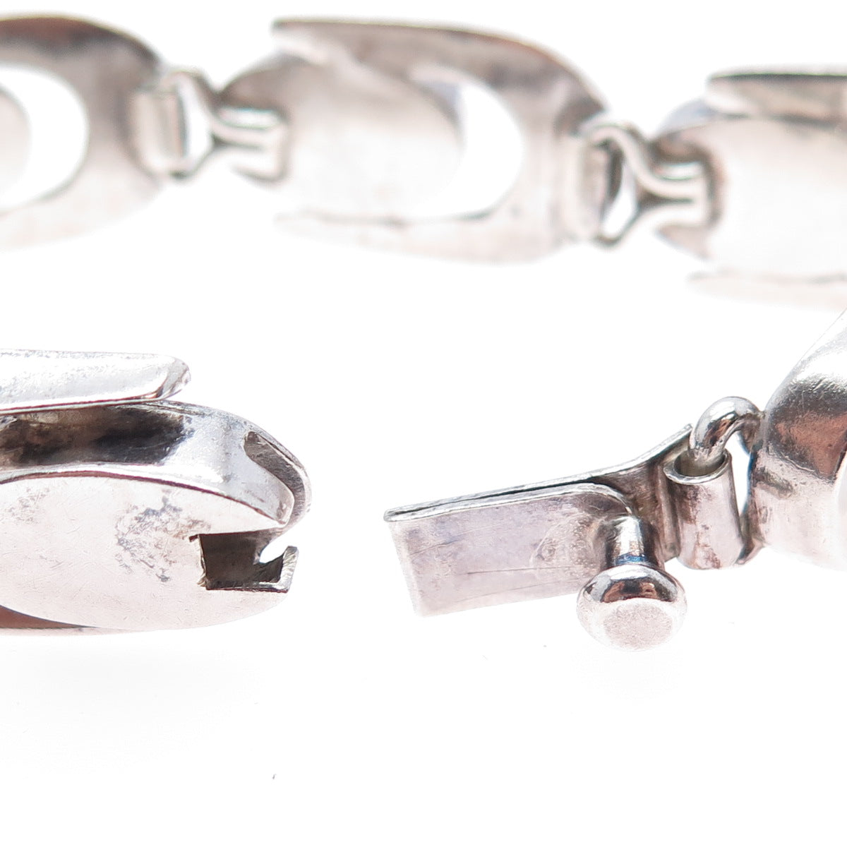 925 Sterling Silver Vintage Mexico Heavy 58.5g Modernist Oxidized Bracelet 6.75"