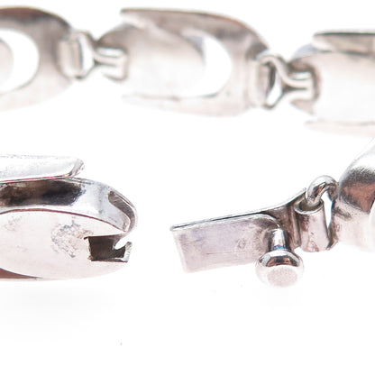 925 Sterling Silver Vintage Mexico Heavy 58.5g Modernist Oxidized Bracelet 6.75"