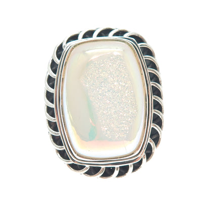 925 Sterling Silver Vintage Real Opalescent Druzy Modernist Ring Size 6.25