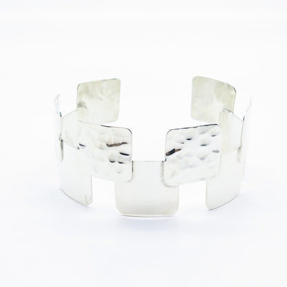 950 Silver Vintage Hammered Finish Modernist Adjustable Cuff Bracelet 8"