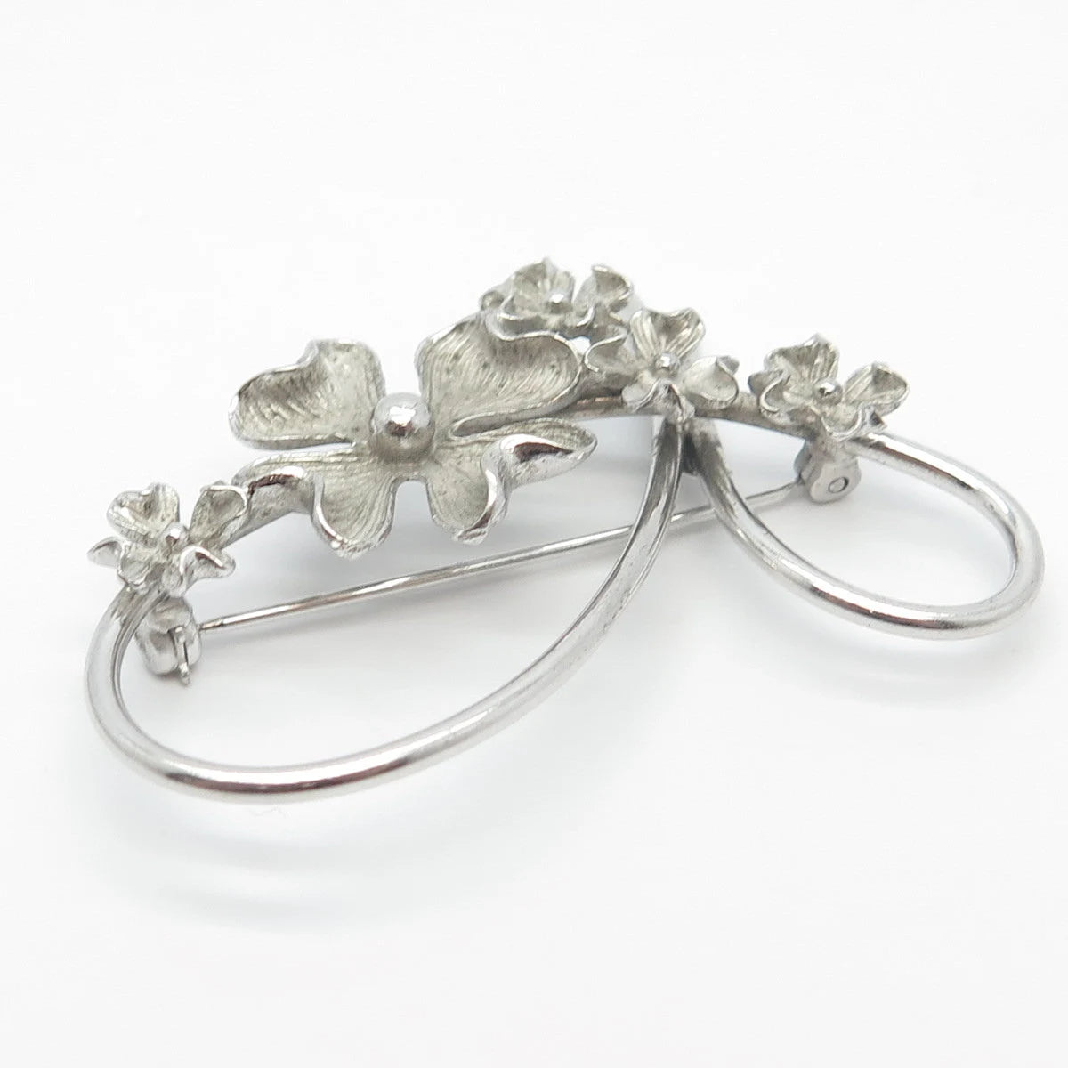 925 Sterling Silver Vintage Beau Floral Pin Brooch
