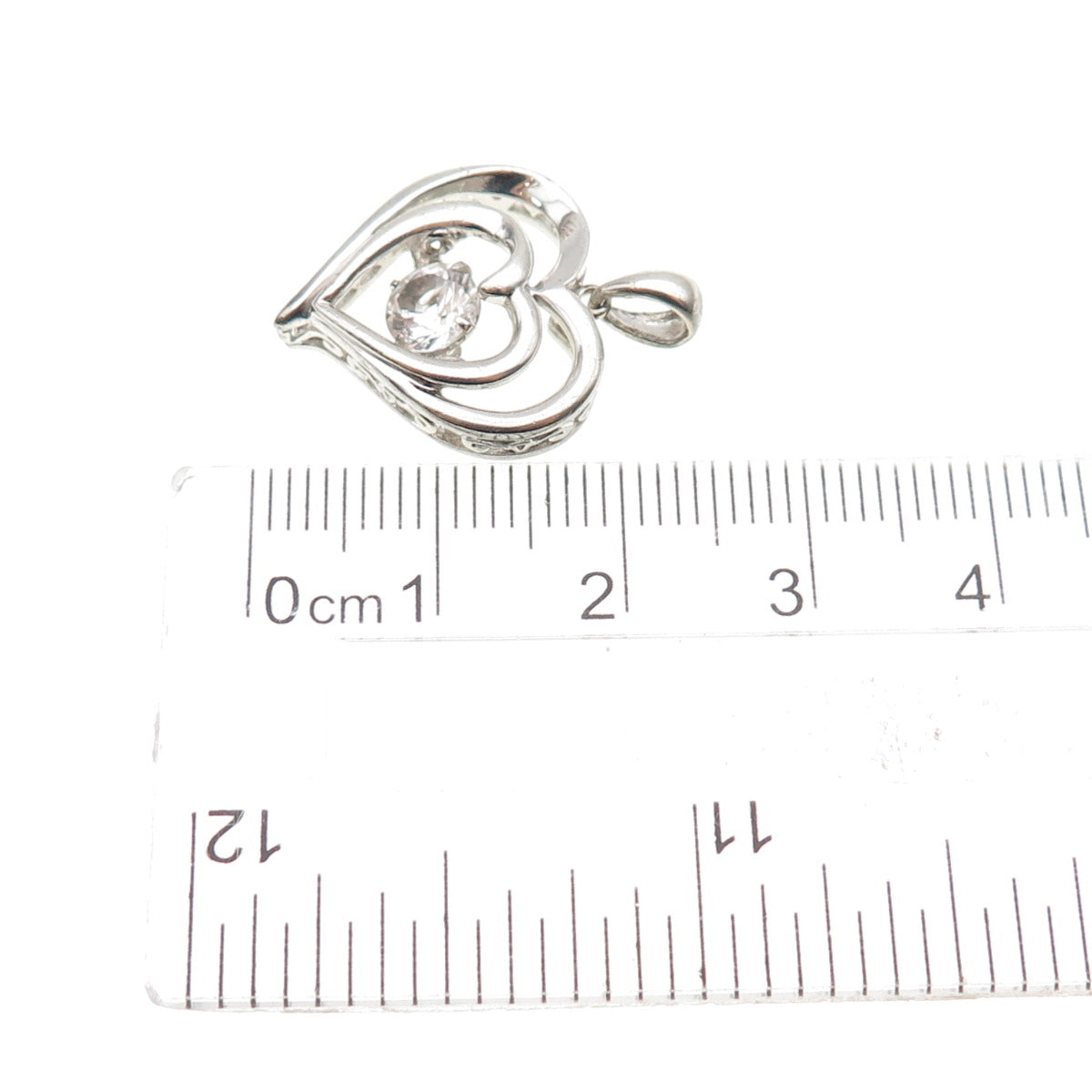 925 Sterling Silver Real Round-Cut White Topaz Heart Charm Pendant