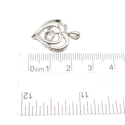 925 Sterling Silver Real Round-Cut White Topaz Heart Charm Pendant