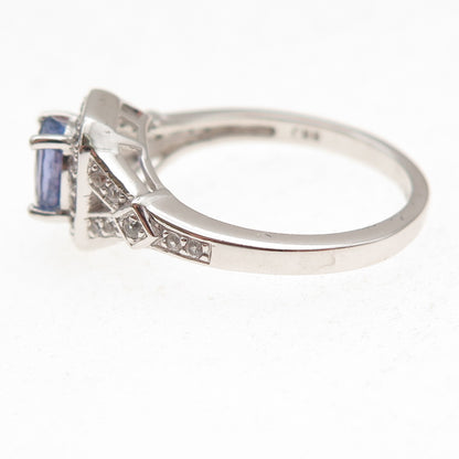 925 Sterling Silver Real Tanzanite & White Topaz Ring Size 7.75