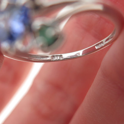 Chuck Clemency 925 Sterling Silver Real Tanzanite & Emerald Heart Ring Size 7.25