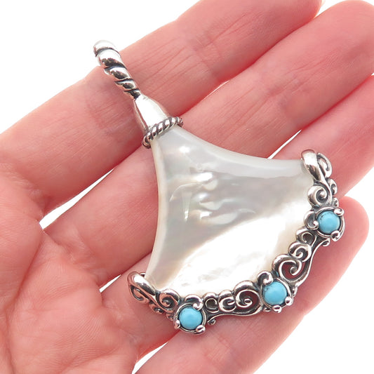 Carolyn Pollack Sterling Silver Vintage Real MOP & Turquoise Modernist Pendant